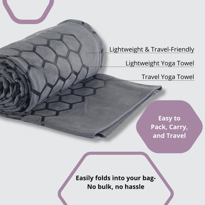 Clever Yoga Hot Yoga Mat Towel – Non-Slip Grip for Hot Yoga, Sweat Absorbent, Honeycomb Silicone Grip, Stays Flat – Ideal for Pilates, Travel, Washable & Lightweight - Dark Blue