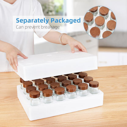 24Pcs Labels-4OZ Yangbaga Glass Spice Jars with Wood Lid Square Spice Containers with Pepper Grinder Lids