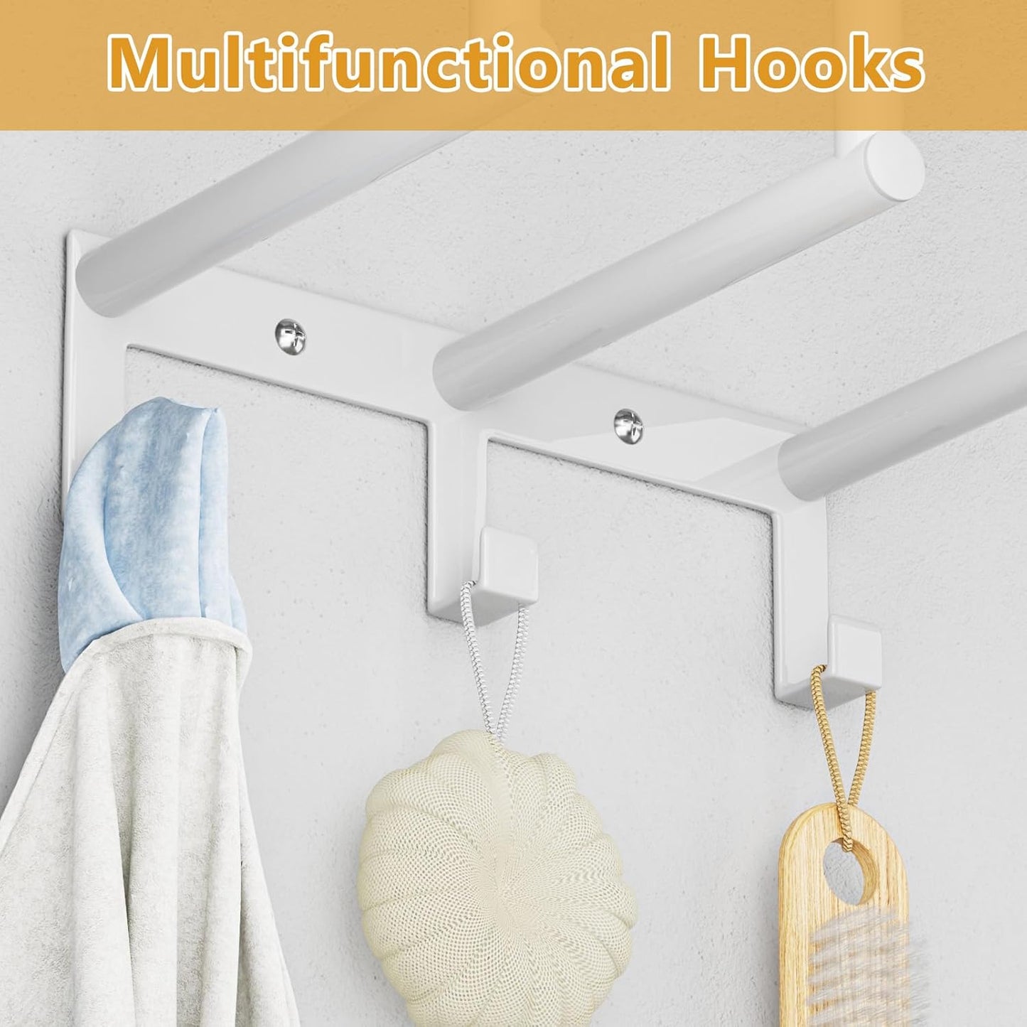 Ovicar Towel Racks for Bathroom - Wall Mounted Towel Rack with Metal Shelf & 3 Hooks, 3 Bars Towel Holder for Small