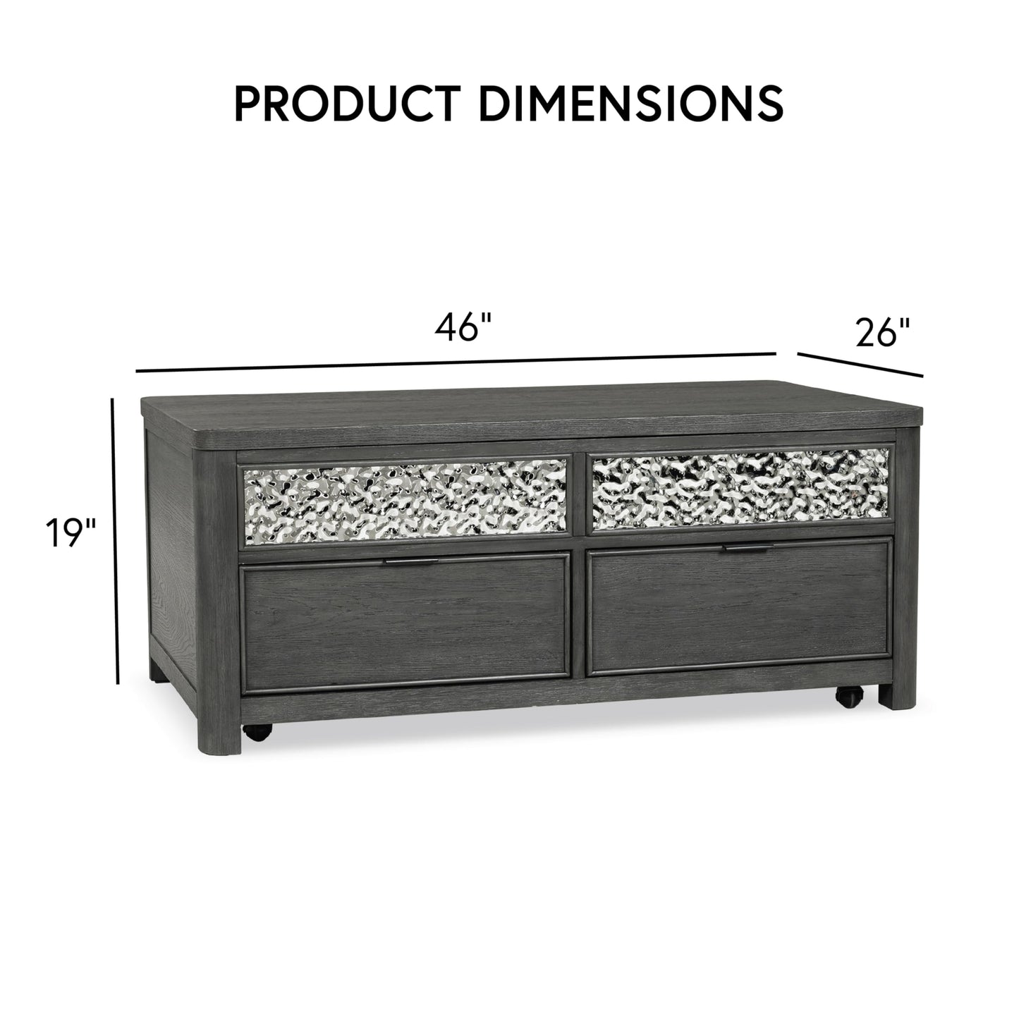 Furniture of America Selyra Modern Contemporary Solid Wood 46-inch Lift-top Rectangular Coffee Table with Dented Stainless Steel Accents, Wire Brush and Ball-Bearing Glides for Living Room, Ash Gray