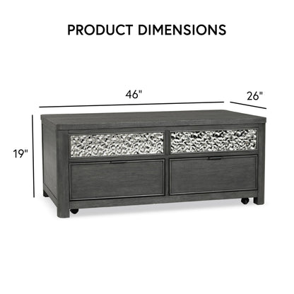 Furniture of America Selyra Modern Contemporary Solid Wood 46-inch Lift-top Rectangular Coffee Table with Dented Stainless Steel Accents, Wire Brush and Ball-Bearing Glides for Living Room, Ash Gray