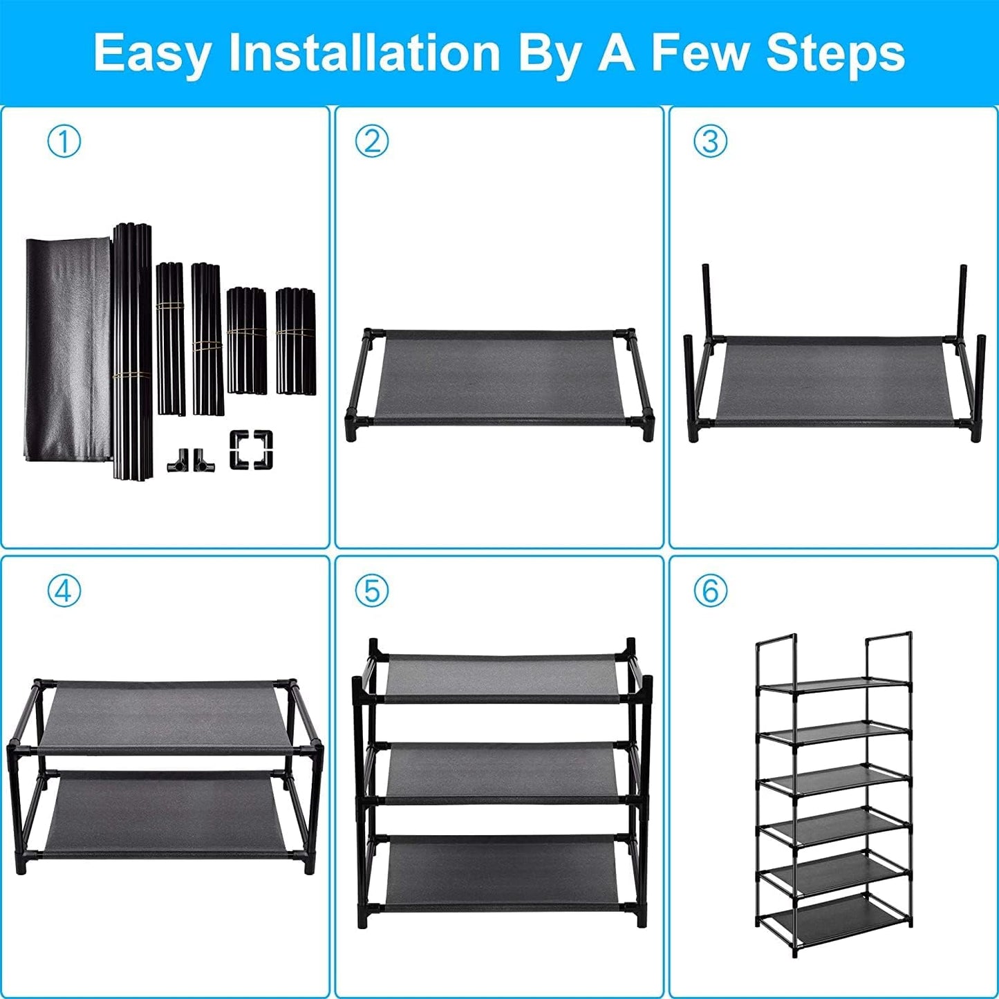 Easyhouse 6 Closet, Tier Metal Structure Free Standing Shoe Rack for Small Space Entryway, Bedroom, Narrow Vertical