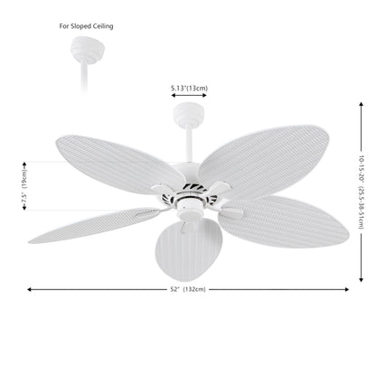 JONATHAN Y 52" White Metal Tropical Palm Leaf Blades Ceiling Fan Coastal Bohemian for Living Room Mobile App and Remote Control 6-Speed Sloped Ceiling Compatible JYL9719D