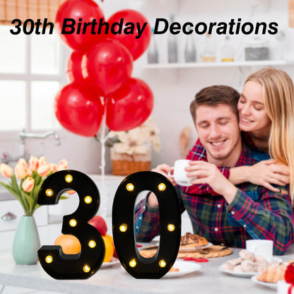 Led Light Up Numbers, 30th Birthday Decorations, Marquee Numbers Lights, Battery Powered Light Up Sign for 30 Decor Party (Black)