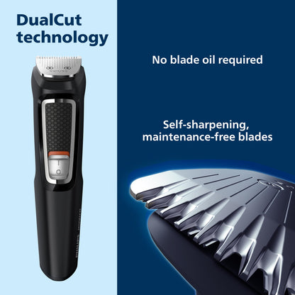 Norelco Philips Multi Groomer - 13 Piece Mens Grooming Kit for Beard, face, Nose, and Ear Hair Trimmer and Hair Clipper - NO Blade Oil Needed, MG3740/40