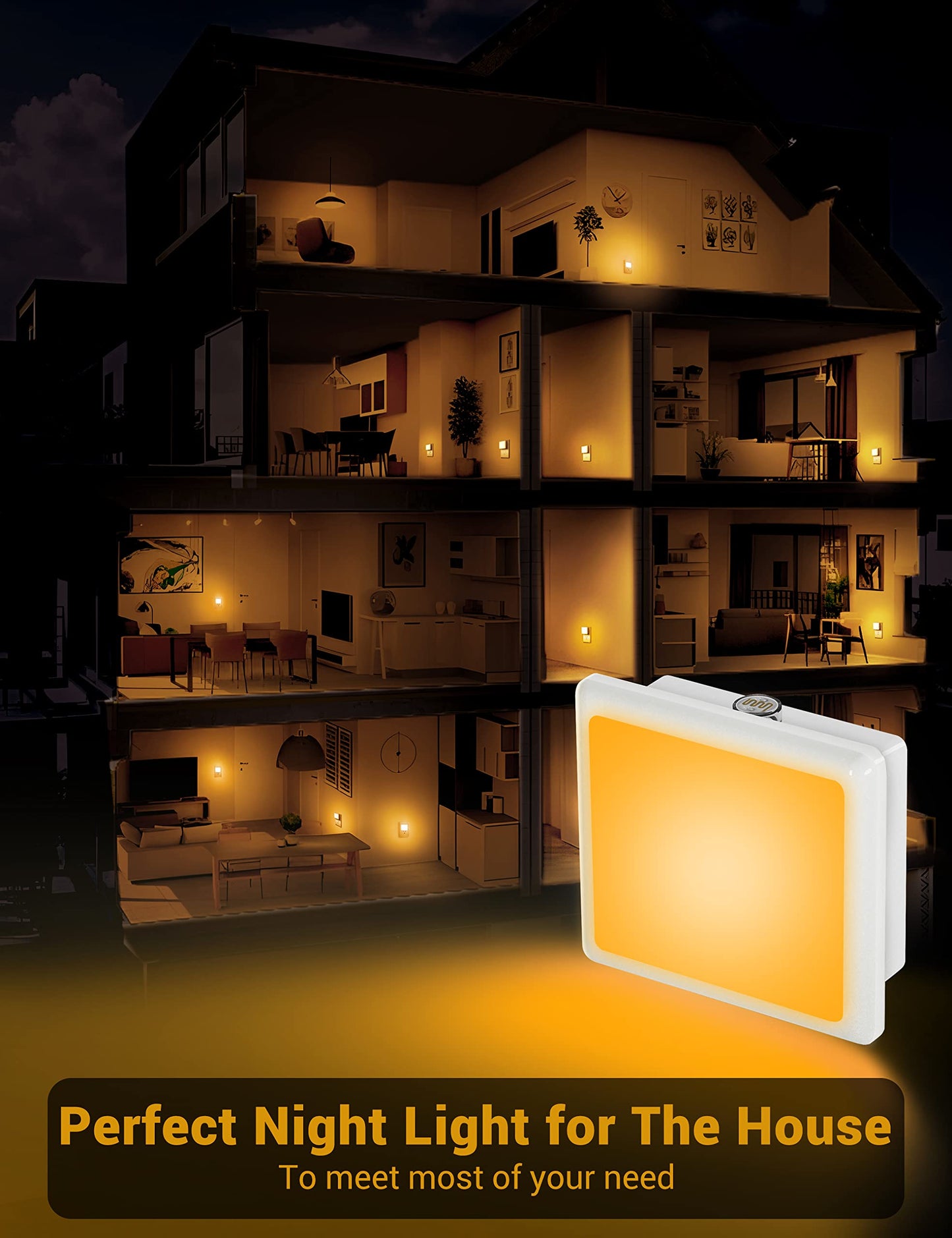 JandCase Night Lights Plug into Wall 2 Pack, Plug in Night Light with Dusk-to-Dawn Light Sensor, 3000K Soft White 0.3W, LED Nightlight for Bathroom, Adult, Hallway