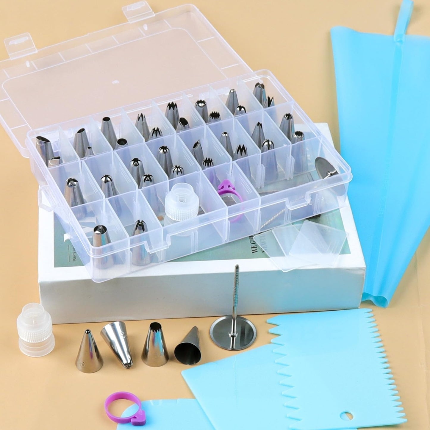 LLMSIX 49pcs Piping Bags and Tips with Storage Case Set, 36 Stainless Steel Piping Tips, Reusable Pastry Bags, Scrapers and Storage Case, Frosting Tip for Cupcakes Cakes Cookies Decoration DIY Baking