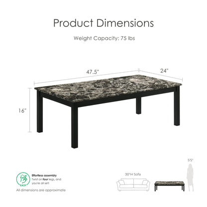 Furniture of America Isime Modern Contemporary Solid Wood 47.5-inch 3-Piece Coffee Table Set with Faux Marble Top for Living Room, Office, Black and White