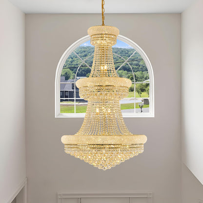Homeooze 31 - Light Large Empire Crystal Chandelier for High Ceiling Foyer Entryway Staircase Living Room Dining Room Gold Finish