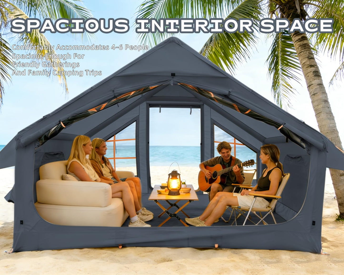 AORZCOR Inflatable Camping Tent with Stove Jack, 2-4 Person, Glamping Tents House, Easy Setup Tent for 4 Seasons, Waterproof Inflatable Hot Tent (Grey)