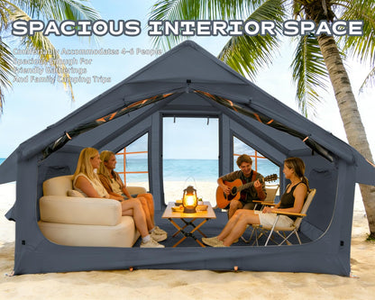 AORZCOR Inflatable Camping Tent with Stove Jack, 2-4 Person, Glamping Tents House, Easy Setup Tent for 4 Seasons, Waterproof Inflatable Hot Tent (Grey)