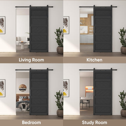 JUBEST 36" x 84" Barn Door, Slding Barn Door Kit Wave-Shape Barn Door Panel with Hardware Kit Include, Easy Installation, Solid Wood, MDF & PVC Covered, Black