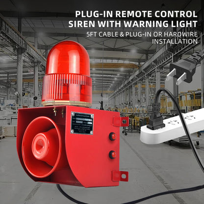 Y DIANS S Outdoor Alarm Siren Wireless Adjustable Volume and Tone IP65 Strobe Light Emergency Security Sirens with 120dB Horn 1.24mile Control for Building Industry Warehouse AC110-120V SLA-01HY-2000