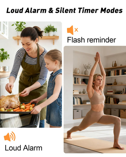 TPNEG Digital Kitchen Timer - 4-Channel Cooking Timer with Alarm, Magnetic Back, Loud & Silent Modes, Count Up/Down, Ideal for ovens, Seniors, Kids and classrooms, Replaceable AAA Battery