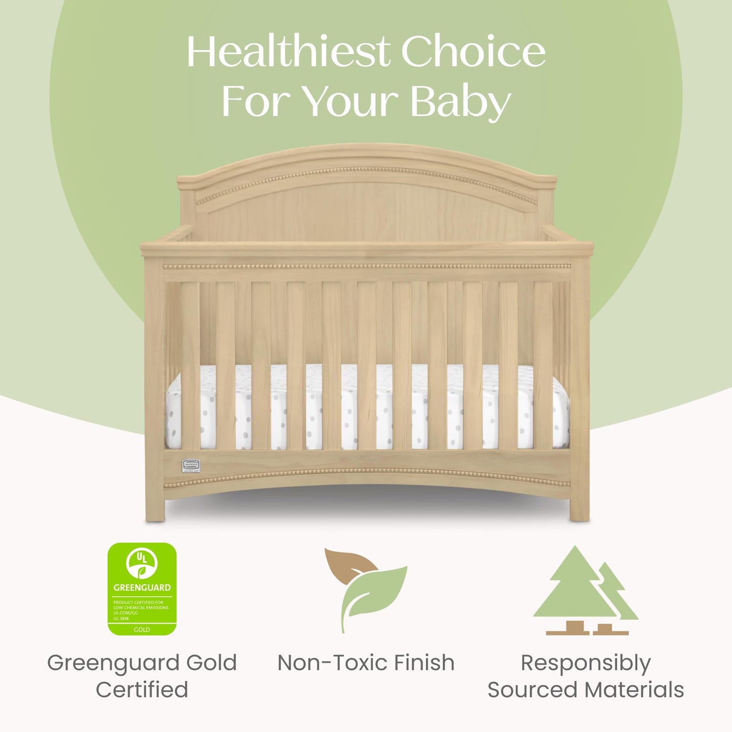 Simmons Kids SlumberTime Emma 4-in-1 Convertible Baby Crib N More - Greenguard Gold Certified, Natural Sandstone
