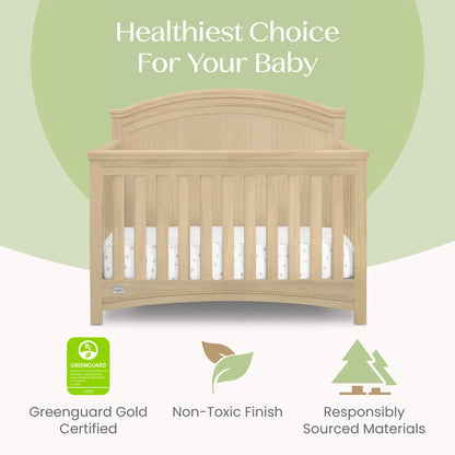 Simmons Kids SlumberTime Emma 4-in-1 Convertible Baby Crib N More - Greenguard Gold Certified, Natural Sandstone