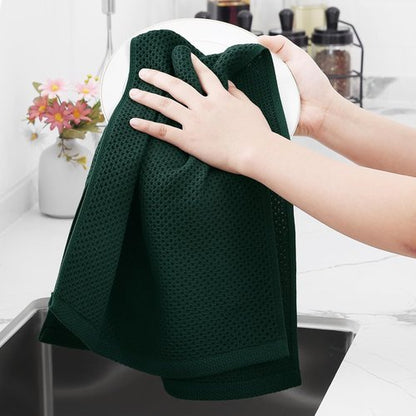 Homaxy Kitchen Dish Towels - 100% Cotton Waffle Weave, Ultra Soft & Absorbent, 13 x 28 Inches, 4-Pack | Blackish Green