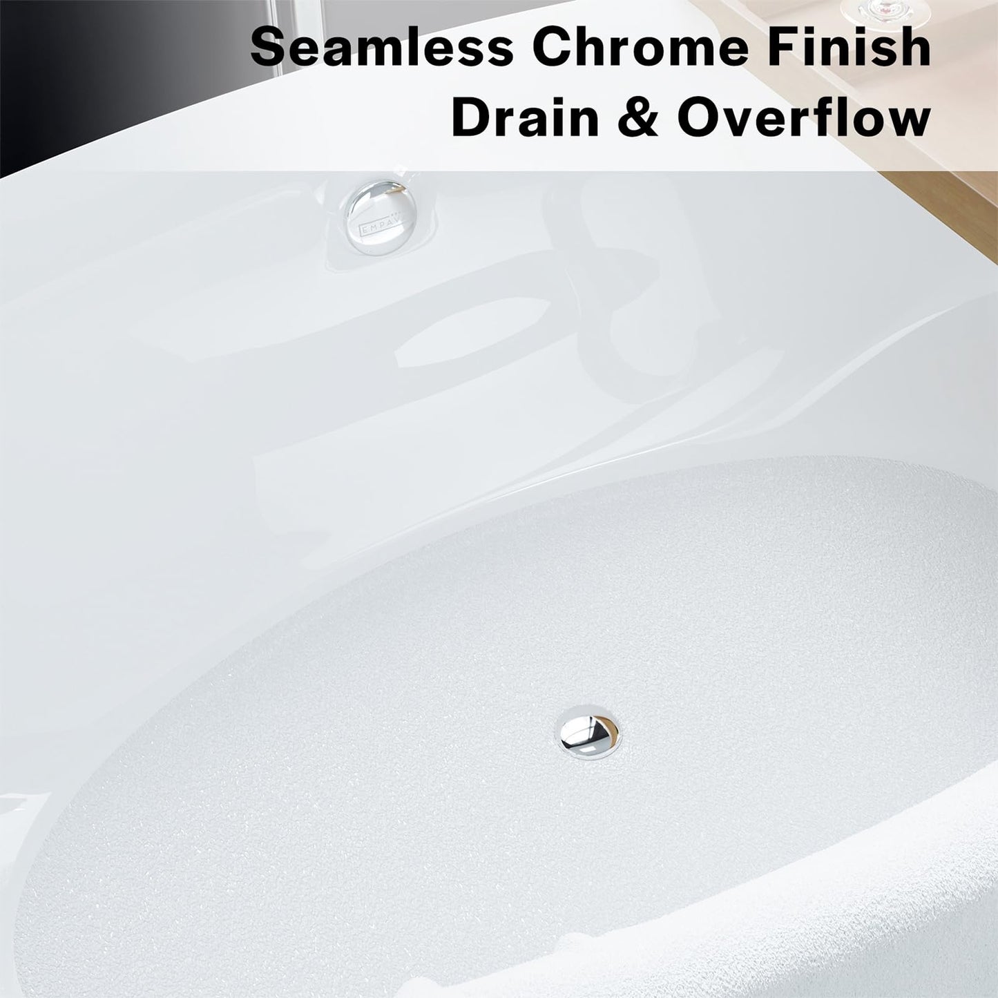 Empava Freestanding Bathtub, 71" Soaking Tub with Center Drain & Overflow – Acrylic Tub, Non-Slip Flat Bottom, Glossy White, cUPC Certified