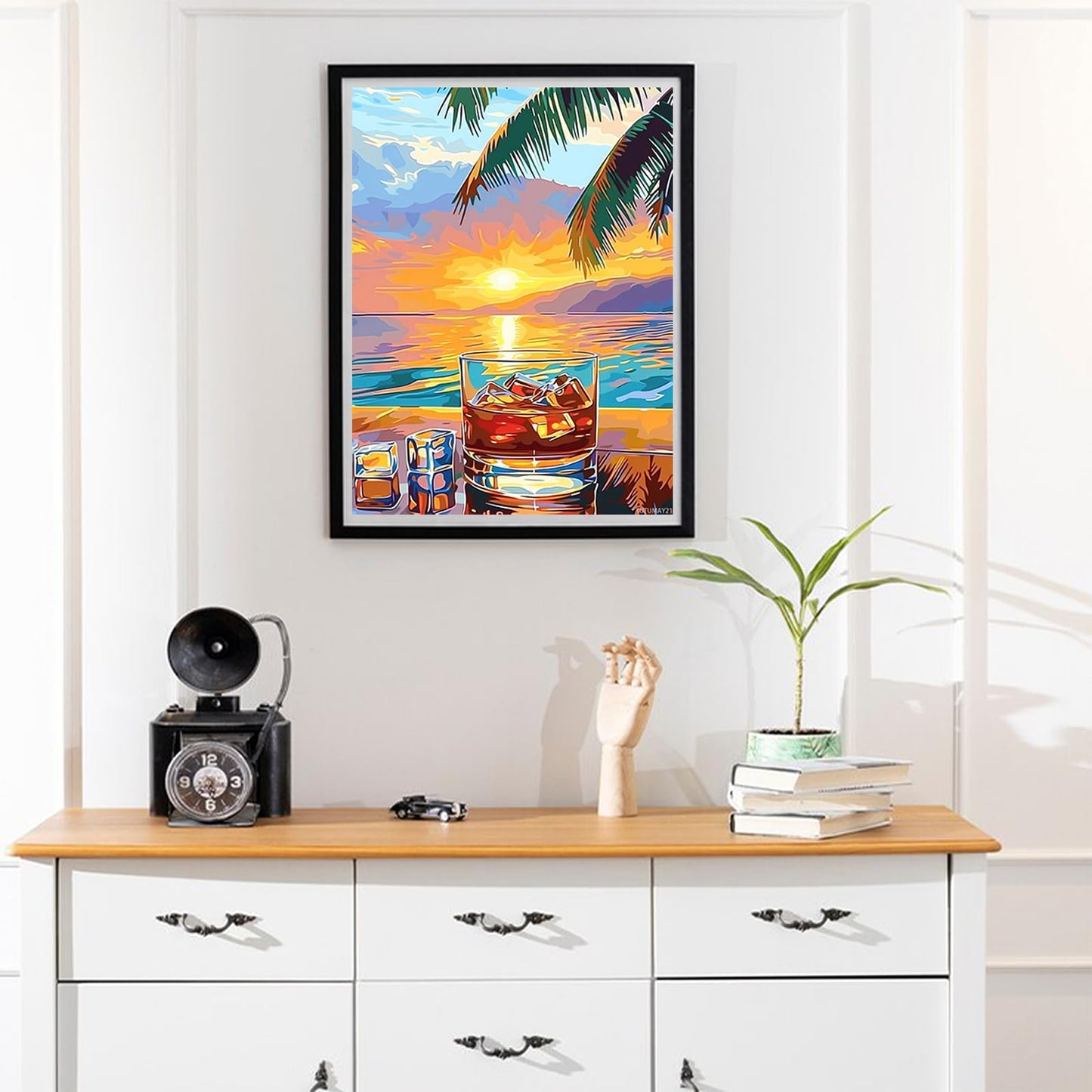 TUTUMAY21 Diamond Painting Kits Whiskey on The Beach Table Diamond Art Kits for Adults Wine Painting Crafts Home Wall Decor DIY 5D Gem Art Perfect for Relaxation12x16 inch