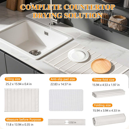 2-in-1 Countertop, Set, Stone Drying Mat Kit Faucet Mat for Kitchen Sink & Drying Stone for Quick Dry Diatomaceous