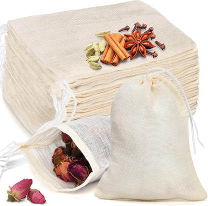 20 4 3 Inches Pcs Muslin Bags with Drawstring, Reusable Tea Bags, Spice Bags for Cooking Soup/Herb/Loose Leaf Tea