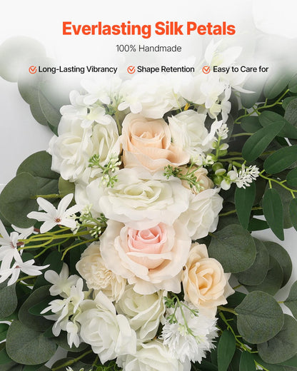 VEVOR Artificial Wedding Arch Flowers Kit, White Wedding Arch Flowers with Drapes Kit (Pack of 4) - 2 Pcs Floral Arrangement, 2 Pcs Sheer Drapes, for Ceremony Bouquets Reception Backdrop Decoration