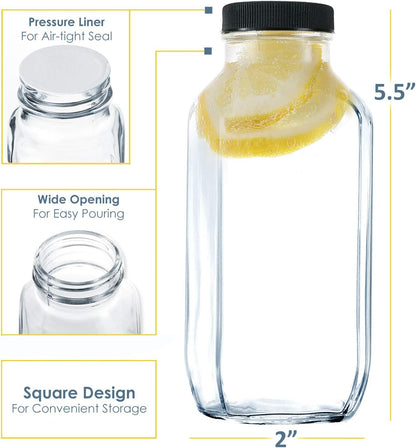 12-Pack 8oz DilaBee Glass Juice Bottles with Lids, Glass Bottles with Lids for Juice, Smoothie, Water, Milk & Kombucha