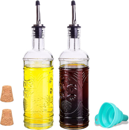 2 Pack Set 16oz, eleganttime Glass Oil and Vinegar Dispenser Superior Leakproof Olive Oil Dispenser Bottle Strong
