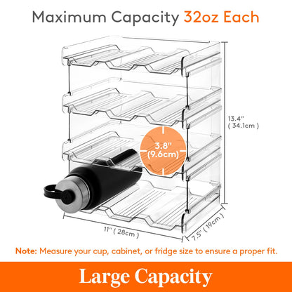 Lifewit Stackable Water Bottle Organizer for Cabinet, Plastic Bottle Holder Fits Bottles & Tumblers up to 3.8" Diameter, Pantry, Countertop & Fridge, Holds 6 Bottles