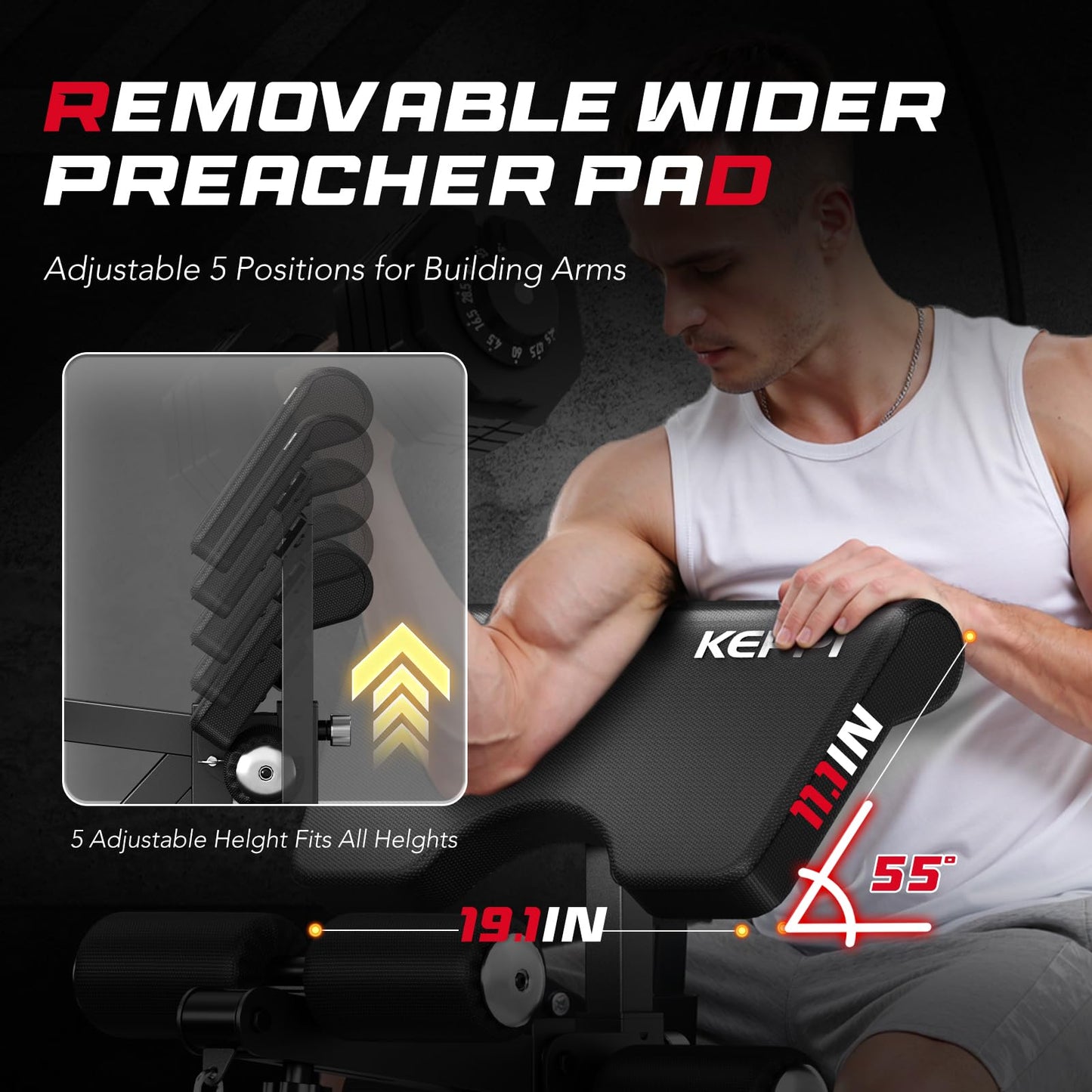 Keppi Fitness Weight Bench, 1200LBS Workout Bench with Leg Extension/Curl and Preacher Curl Attachment, Flat Incline Decline Weight Bench for Home Gym - Bench3000 Max