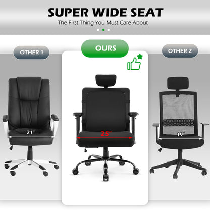 WUDOYO Extra Wide Seat Office Chair for Big and Tall 500lbs, with High Back Adjustable Headrest Lumbar Support Arms Wheels Heavy Duty (Breathable Fabric Seat)