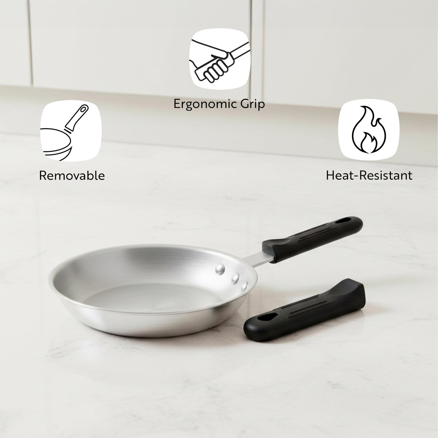 Restaurantware Silicone Hot Handle Holder - Met Lux Heat Resistant Fry Pan Sleeve, Dishwasher Safe - Non-Slip Pat Holder Sleeve Fits 8 inch & 9 inch Aluminum Pans, Black