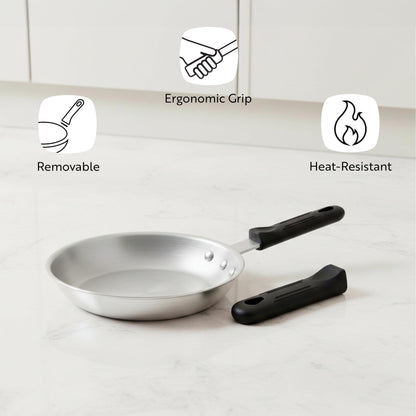Restaurantware Silicone Hot Handle Holder - Met Lux Heat Resistant Fry Pan Sleeve, Dishwasher Safe - Non-Slip Pat Holder Sleeve Fits 8 inch & 9 inch Aluminum Pans, Black