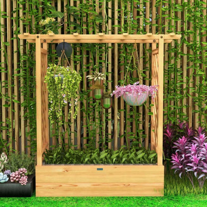 Wooden Raised Garden Bed Planter, Outdoor Planter Box with Trellis, Cedar Garden Planter with Climbing Frame, Patio Vertical Plant Growing Bed, Decorative Outdoor Plant Support Box