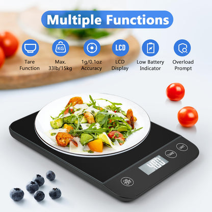 Digital Kitchen Scale, 22lb Capacity, Tempered Glass, Easy Tare Function, Large LCD Display, Perfect for Cooking, Baking and Meal Prep
