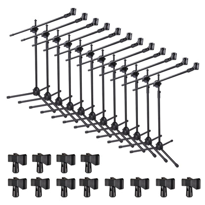 AW 12pcs Boom Mic Stand Floor Adjustable Height Mic Tripod Stand w/ 2 Mic Clip Holder Foldable Microphone Holder for Singing Live Stream Stage Studio