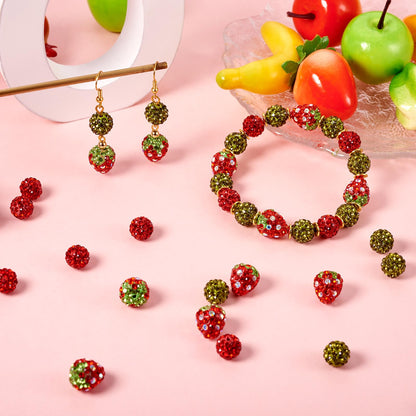 KISSITTY 40Pcs Strawberry Polymer Clay Beads Bracelet Making Kit Crystal Round Rhinestone Beads Colorful Disco Ball Bead with Elastic String for Bracelets Necklaces Jewelry Making Supplies DIY Crafts