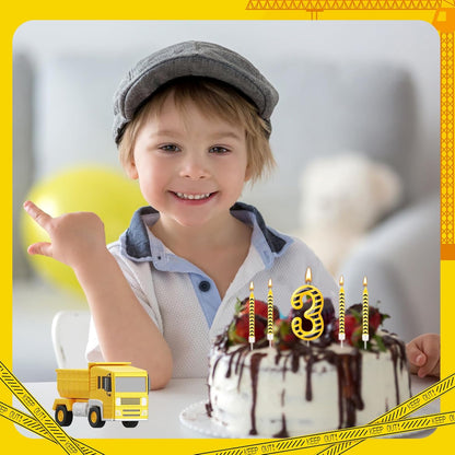 AXBMM 13 Set 12 3 3) Pcs Construction Themed Birthday Candles Yellow and Black Number Candle Cake Topper