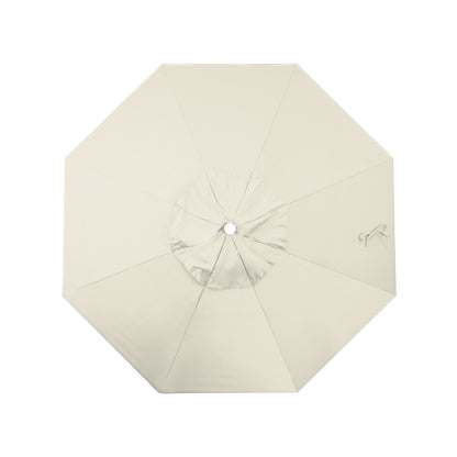 California Umbrella 9' Round Aluminum/Fiberglass Umbrella, Push Open, White Pole, Olefin Antique Beige