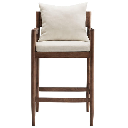 Modway Remington 29 Inch Barstool in Salt – Modern Upholstered Bar Height Stool with Back and Armrests – Wood Bar Chair with Cushion