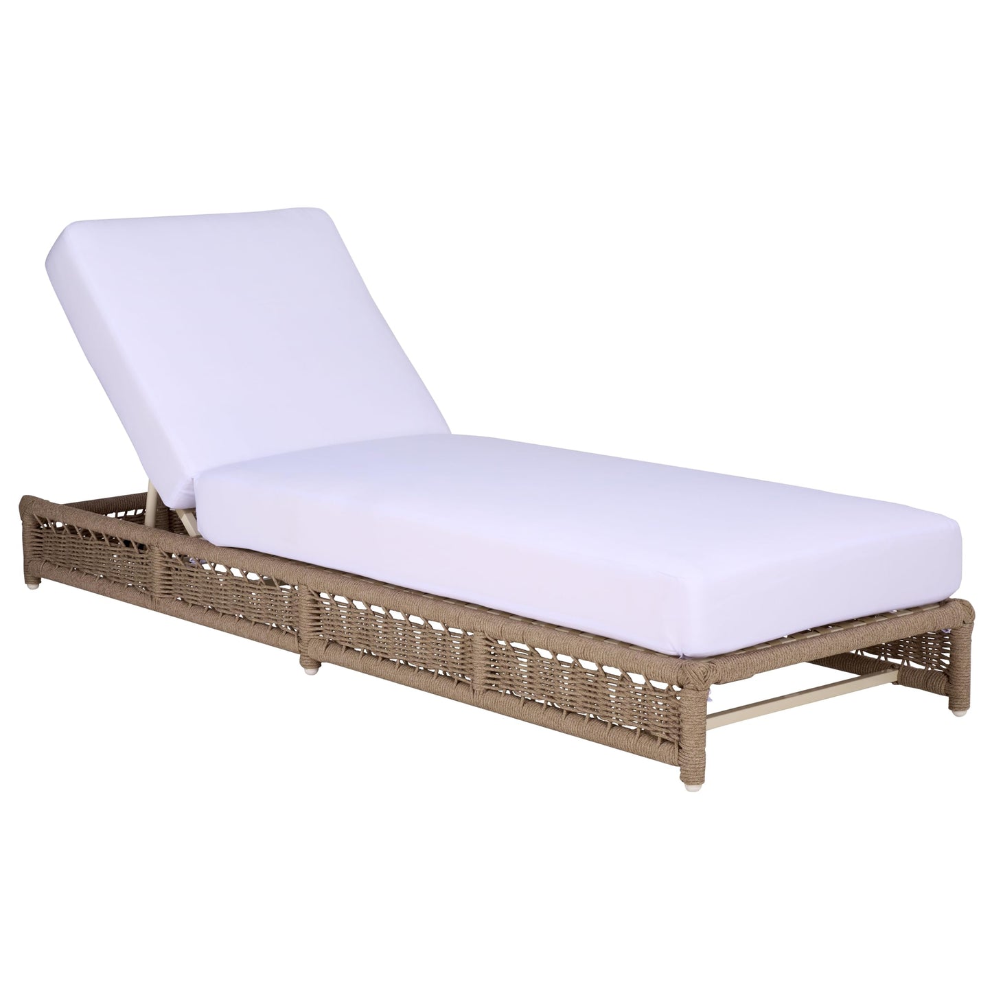 SAFAVIEH Outdoor Patio Furniture Collection – Callan Heather Tan Rope & White Cushion Lounger, Fully Assembled Outdoor Chaise, Modern Low-Profile Design (PAT7547A)