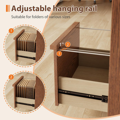 Solid Wood Lateral Filing Cabinet, 3 Drawer Mobile File Cabinet,Stand with Open Shelves,Storage Drawer Cabinet，The cabinet features adjustable steel rods，suitable for home offices,and bedrooms.