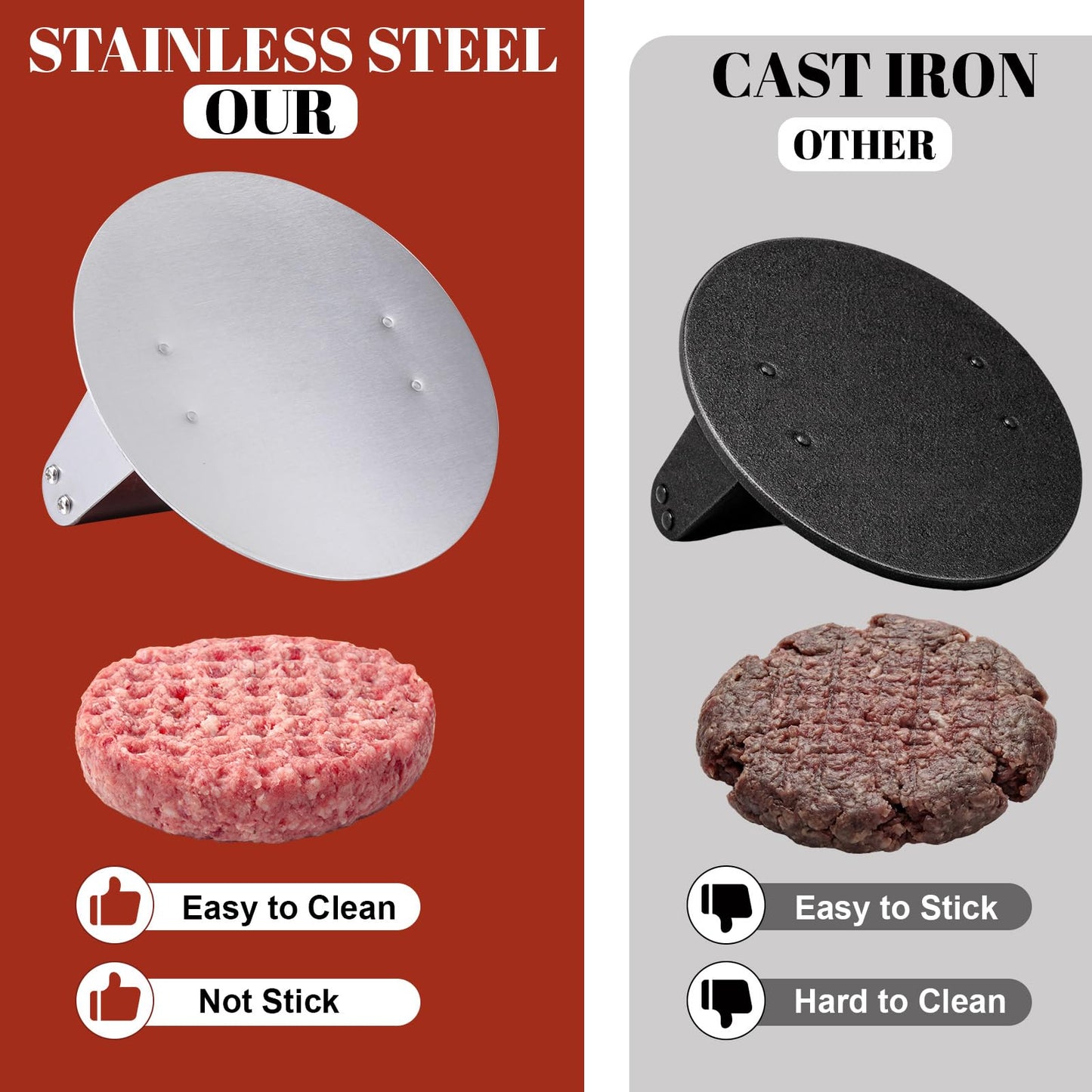 Acellegic 6 Pcs Smashed Burger Press Kit, 6.3" Round & 8" x 4.3" Rectangle Stainless Steel Burger Press for Meat, Patty Maker Spatula Seasoning Shaker Patty Paper for Cookout, BBQ, Griddle, Grill