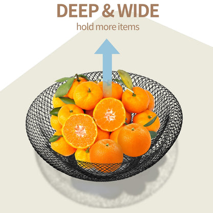 ZIVONA Black Fruit Basket for Kitchen Counter - 9.8" Metal Mesh Fruit Bowl, Modern Decorative Centerpiece for Kitchen Island, 360° Airflow Keeps Produce Fresh, Versatile for Vegetables & Snacks