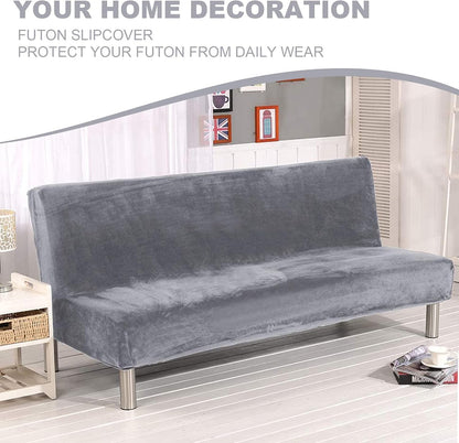 ele ELEOPTION Armless Sofa Slipcover, Stretch Velvet Futon Cover Protector, Modern Simple Folding Couch Cover