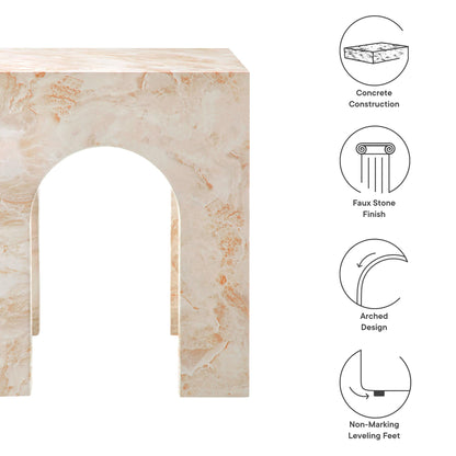 Modway Valen Arched Concrete Side Table with Faux Stone Finish in Honey Onyx