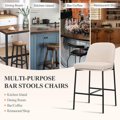 COLAMY Counter Height Bar Stools Set of 6, 25 Inch Modern Fabric Kitchen Island Stools with Back, Upholstered Counter Barstools Armless Bar Chairs with Metal Legs for Island Dining Room Bar,Beige