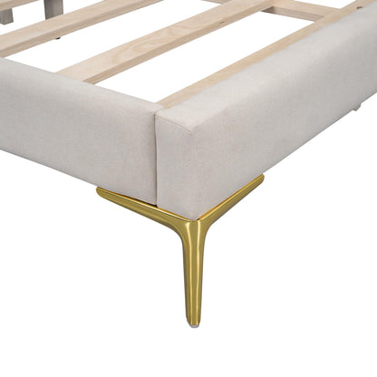 Full Size Upholstered Daybed with Headboard and Armrest, Linen-Finish Bed with Support Legs, Modern Sofa Bed for Guest Rooms, Studio Apartments, or Living Spaces, Sturdy Pine Wood Frame, Beige