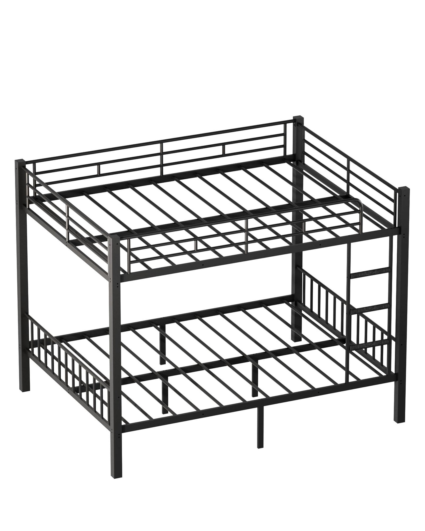 Mixcous Queen Over Queen Bunk Bed, Heavy Duty Metal Queen Bunk Bed Frame with Full-Length Guardrails & EVA Anti-Slip Ladder for Adults, Noise-Free, No Box Spring Needed, Black