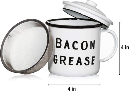 Golden Hills Mercantile Bacon Grease Saver with Strainer - Vintage Enamelware Design, 4 inch x 4 inch (Black)